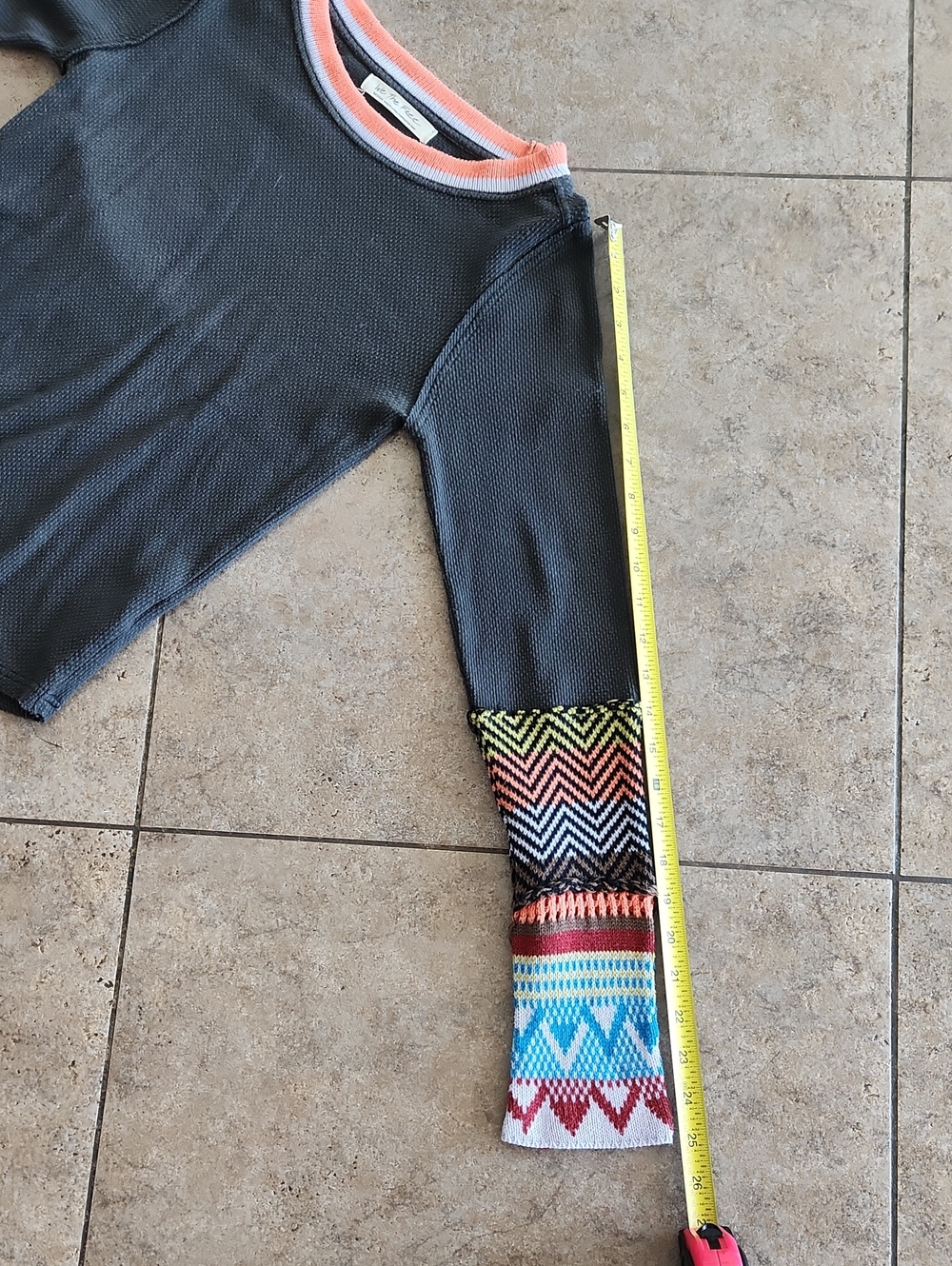 We The Free Charcoal Long-Sleeve Thermal Top with Multicolor Patterned Cuffs - Picture 6 of 10